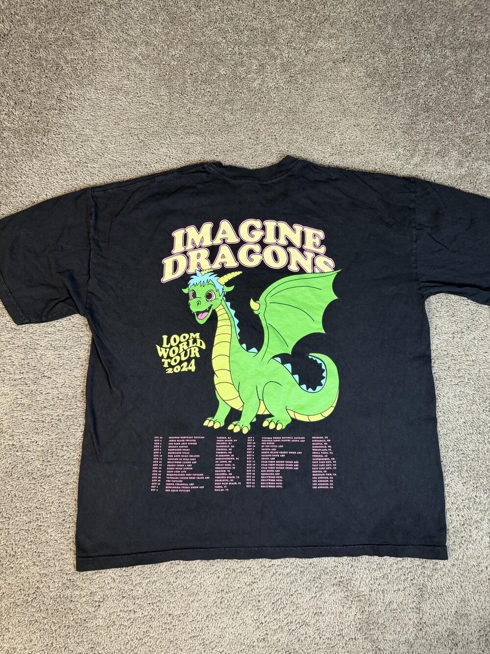Imagine Dragons Shirt Mens 2XL Black Loom World Tour 2024 Dragon Cartoon Graphic